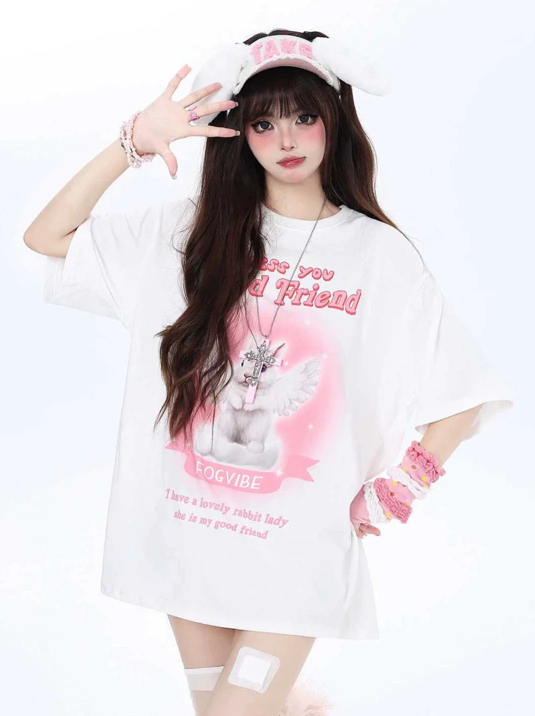 Süßes Kaninchen T-Shirt Girly Loose Angel