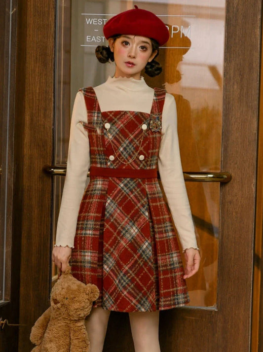 College Retro Style British Suspender Dress Check