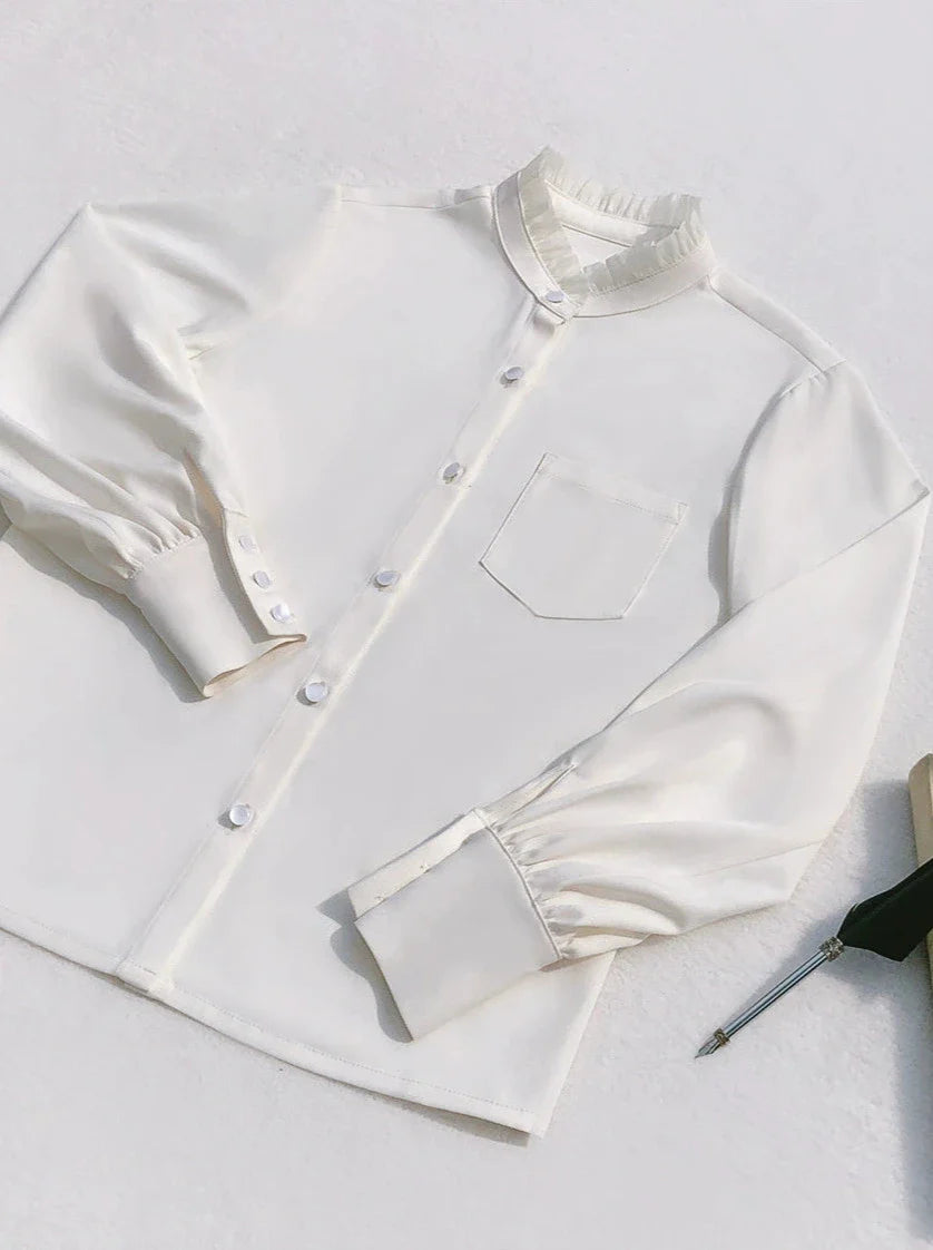 Collar Ruffle Ribbon Japanese + Retro Shirt Corsage Sleeve Knit Cardigan Dress Vest Stand