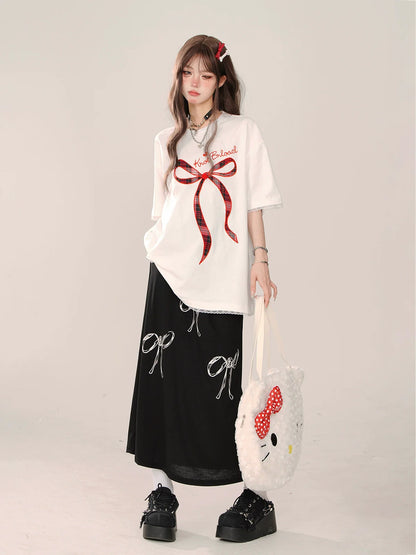 Loose T-Shirt Ribbon Lace Party