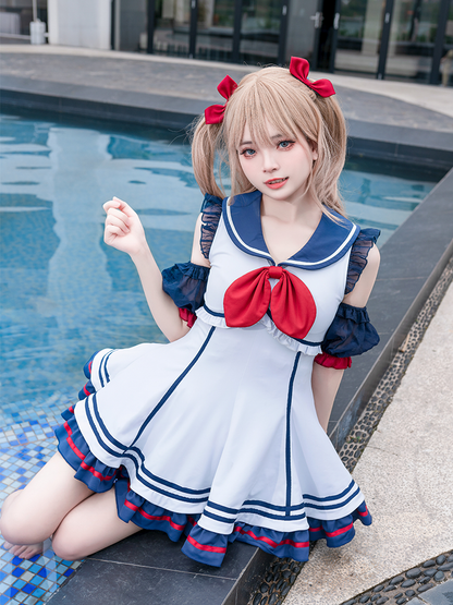 Robe Maillot de Bain Marin Volants Lolita Marine