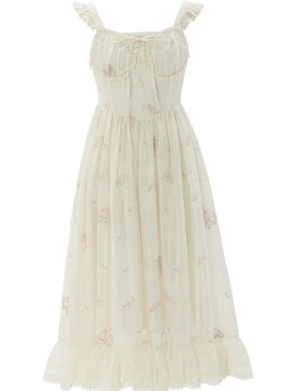 Robe en dentelle florale à volants sur les épaules, veste imprimée romantique