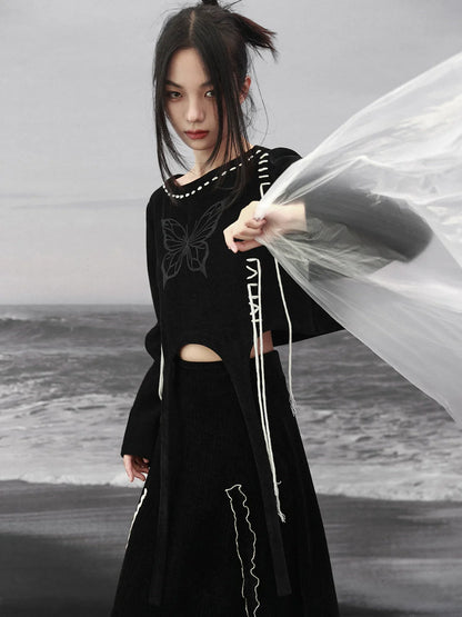 Sweatshirt Design Short Butterfly Strappy Black
