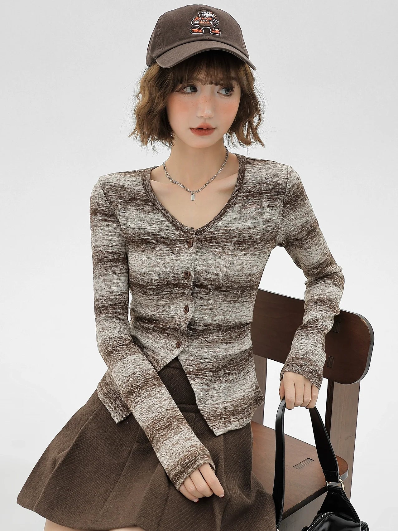 American Retro Knit Striped Cardigan Gradient