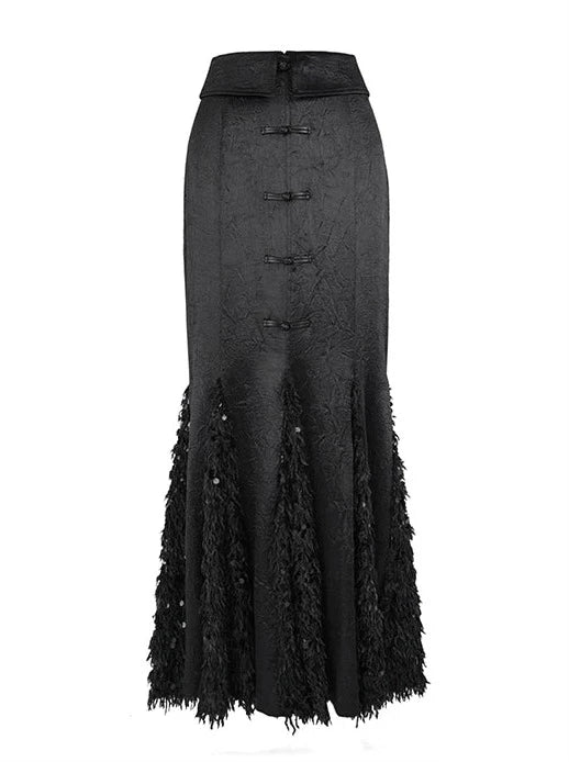 Design Skirt Mermaid China Satin Splyce Feather Sequined Dark