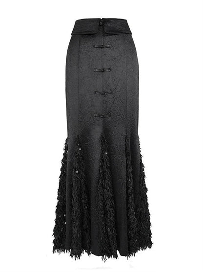 Design Skirt Mermaid China Satin Splyce Feather Sequined Dark
