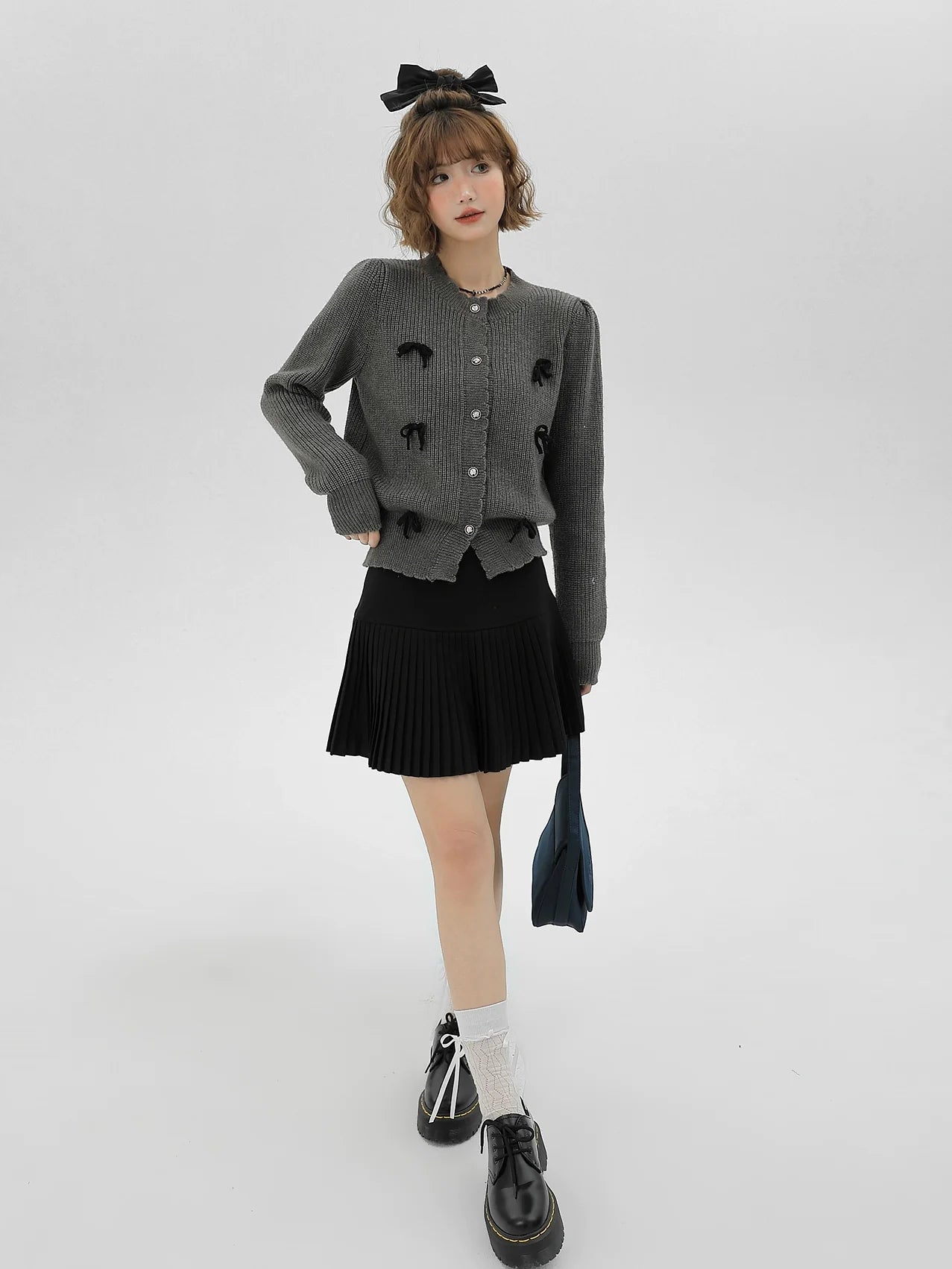 Cardigan Gray Knit French Ribbon