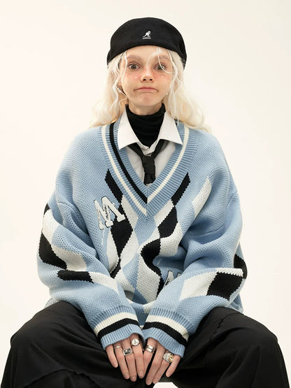 ブルーニット ルーズオーバー アーガイルカレッジ