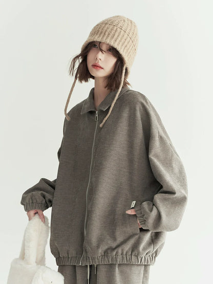 Loose Top Lapel Polo Zip-up