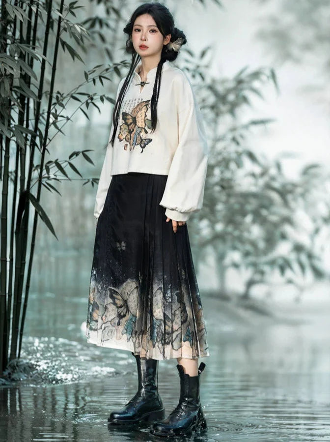 China Sweatshirt Zip + Black Parka Butterfly Dress Design Hoodie Cropped