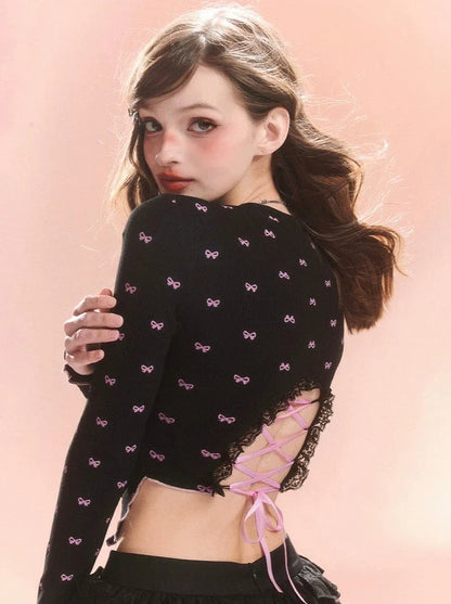Lace-up Ribbon Slim Bag Top
