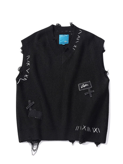 Gilet foncé mode col en V ample