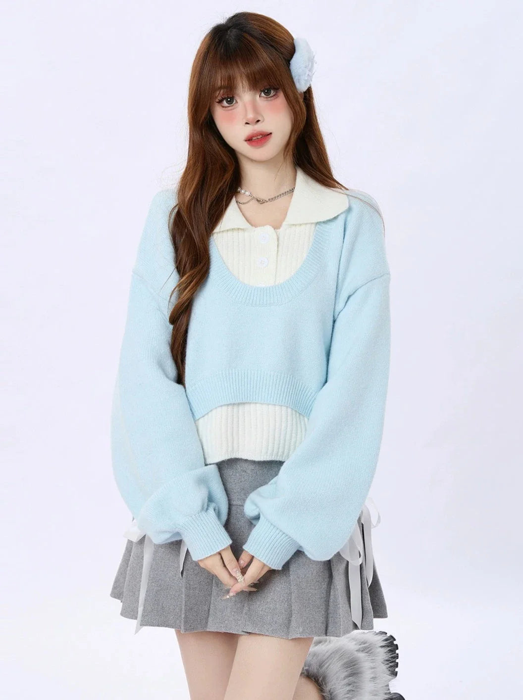 Short Ice Blue Tops Polo