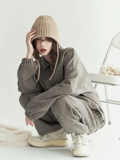 Loose Top Lapel Polo Zip-up