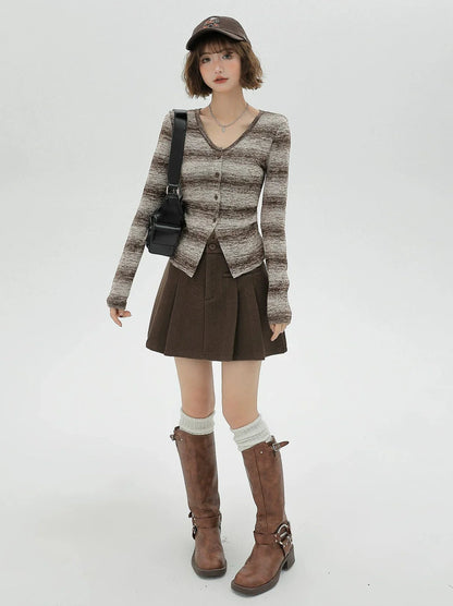 American Retro Knit Striped Cardigan Gradient