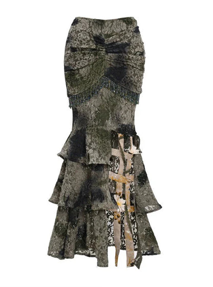 フェスティバルレースゲージドラゴンチャイナスカートバードタイダイスリム