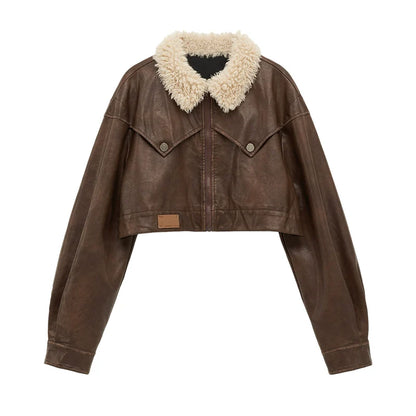 Osh Design Leather Fur Collar Jacket + Short Leather Pants