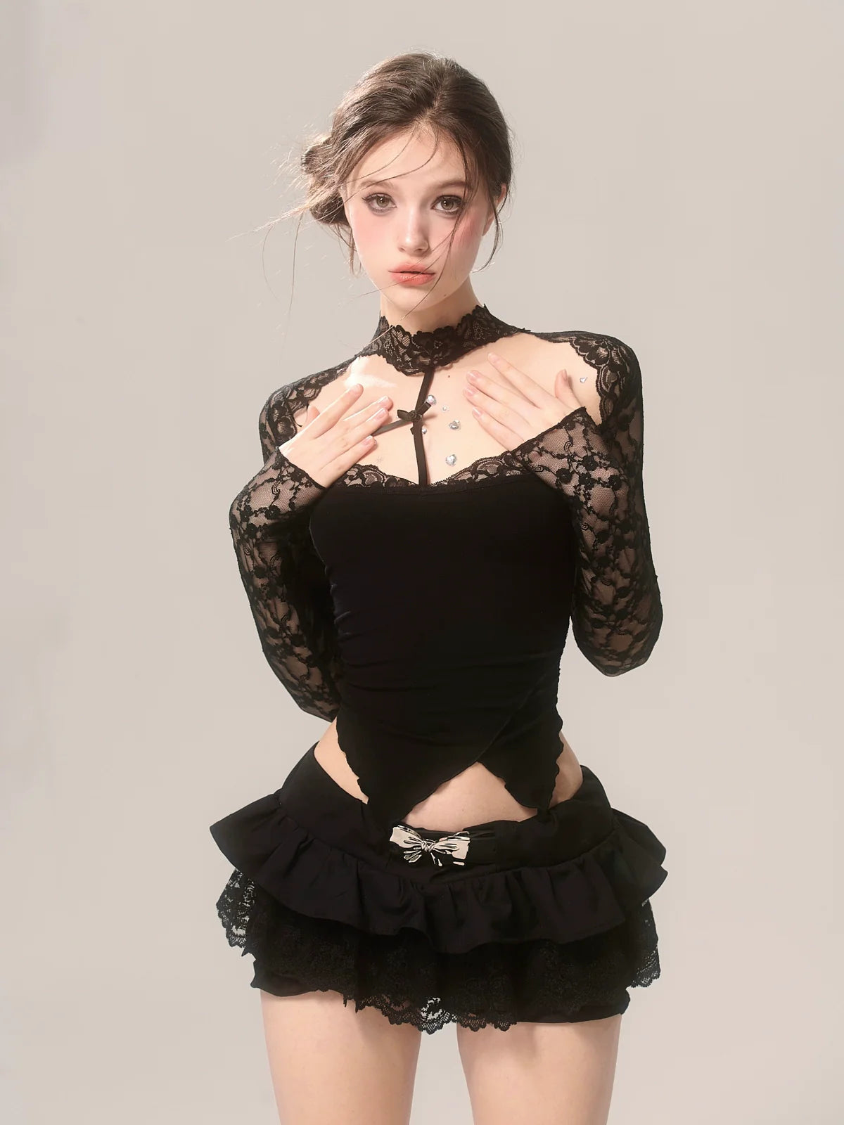 Romantic Design Bow Lace Black Skirt Shorts