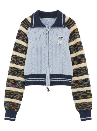 Line Mixed Zipper Double Sweater Cardigan