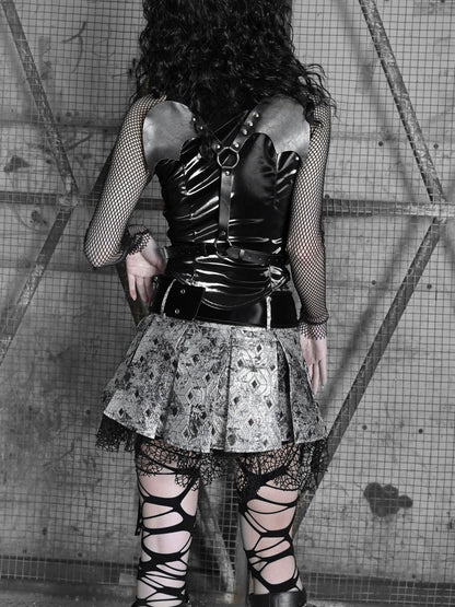 Mesh Top Punk Slim Gothic Wing PU Sheer Liquid