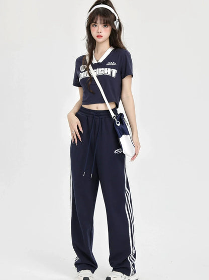 High Casual Street Striped Side Dance Pants American
