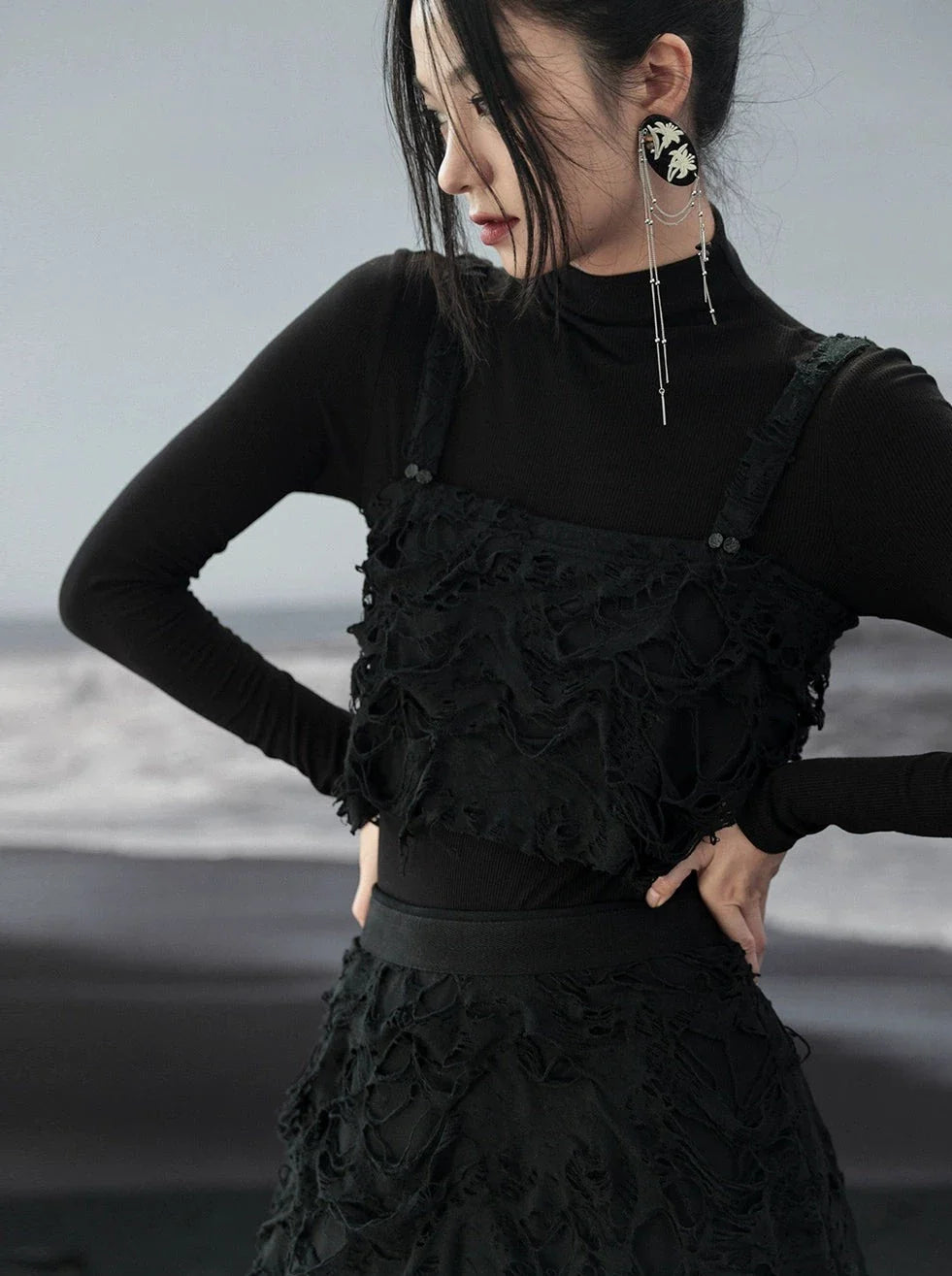 キャミソールホールニットダーク