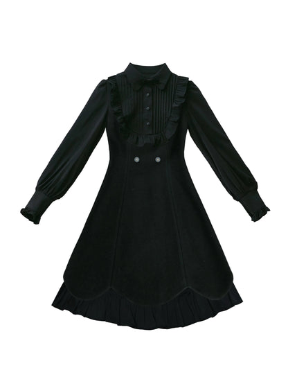 Dress Retro Ruffle Two Coat + Cape Faux Black Red Piece