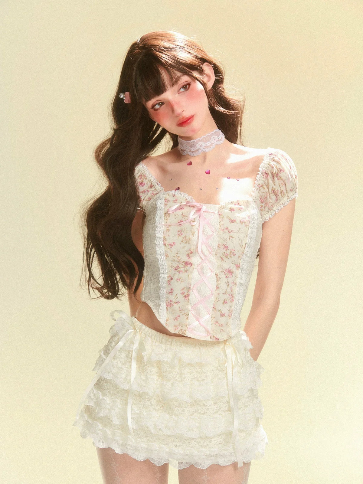 Tiered Lace Apricot Frilled Skirt
