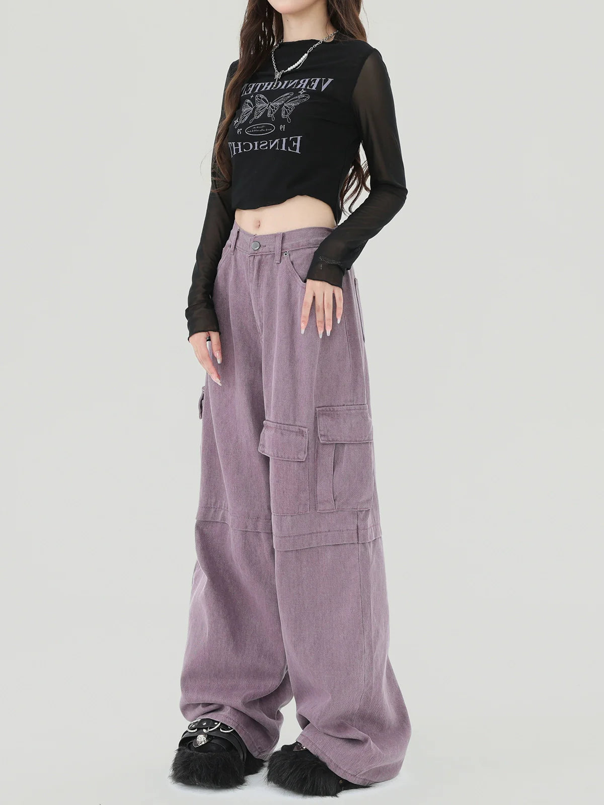Purple American Cargo Denim Pants Retro