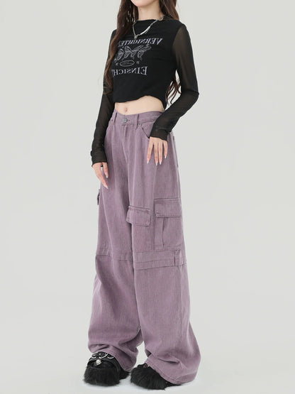Purple American Cargo Denim Pants Retro