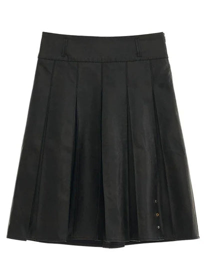 Veste en cuir mode endommagée + jupe moyenne + manteau en cuir avec ceinture