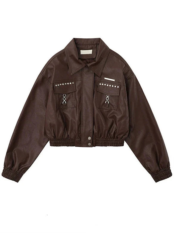 Veste courte style moto en cuir américain
