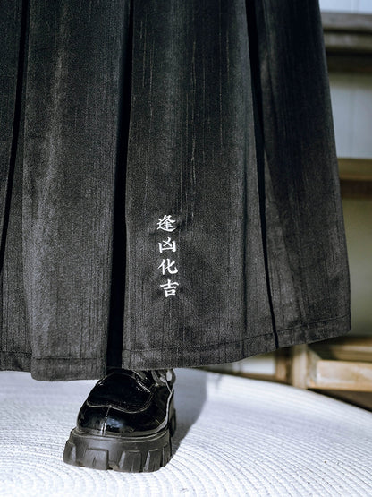 刺繍ベルベットブラックプリーツスカート