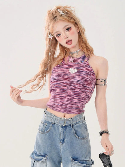 Short Knit Halter Neck Crop Camisole Top