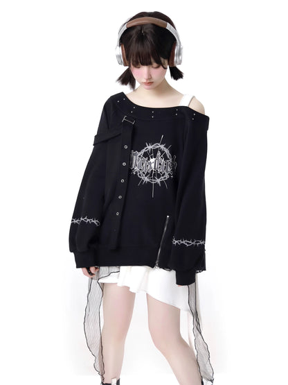 Dark Soon Print Design Sweat Suit Eyelet Trainer + Lace Elegula Skirt