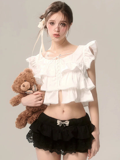 High Desire French End Shoulder Top Pure Short Flying
