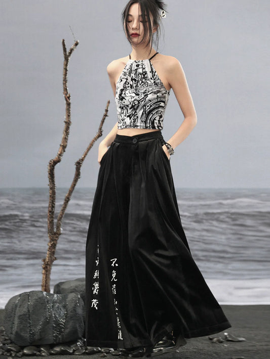 Pantalon à jambes larges imprimé chinois