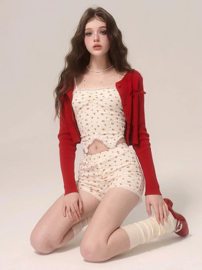 Cake Lace Suspender Top Strawberry Check Neck Halter