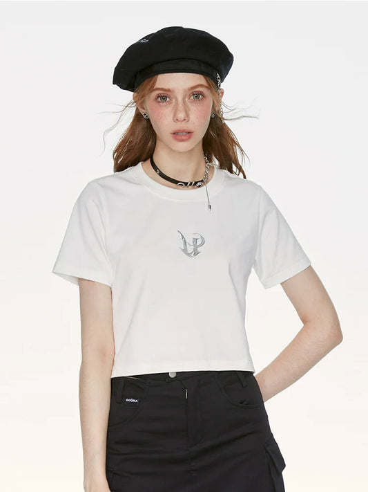 Weißes T-Shirt Metallic Kurzes Design