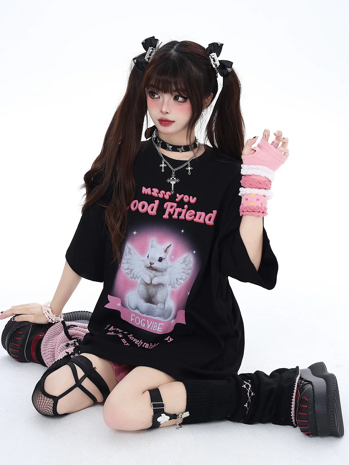Süßes Kaninchen T-Shirt Girly Loose Angel