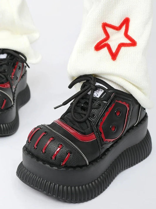 Mode Dark Black Shoes Mine Red