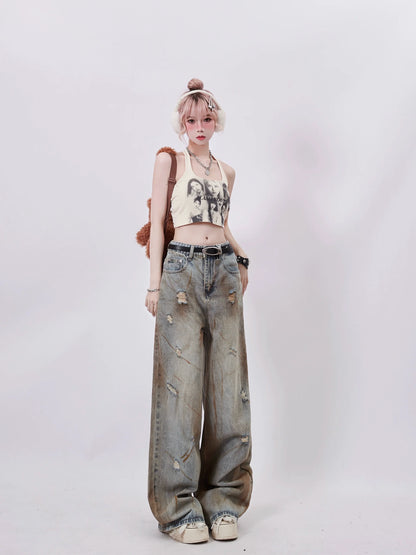 Denim American Damaged Casual Pants