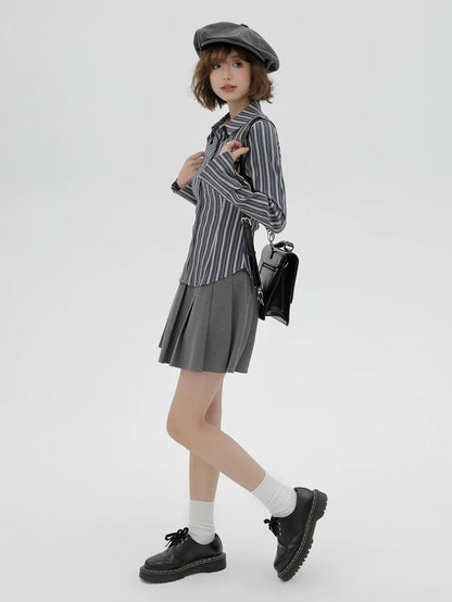 Amerikanisches Hemd gestreifte Taille Slim Retro