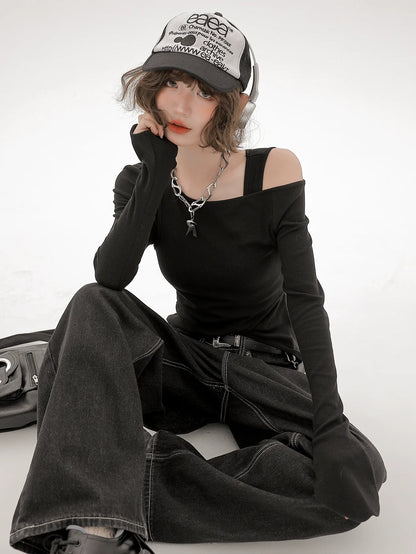 Ensemble de pièces longues asymétriques à épaules dénudées, style américain T, un et deux