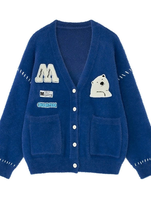 Polar V-Neck Bear Logo Cardigan