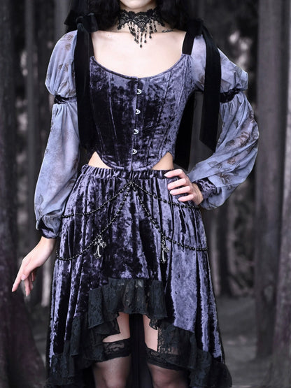 Top Luna Gothic Ribbon Corset Shoulder Velvet