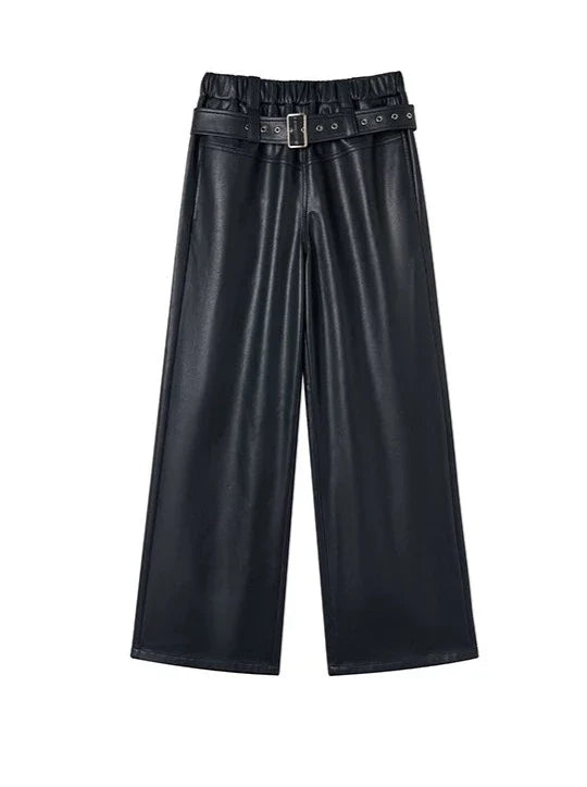 Loose Street All Match Leather Wide Pants