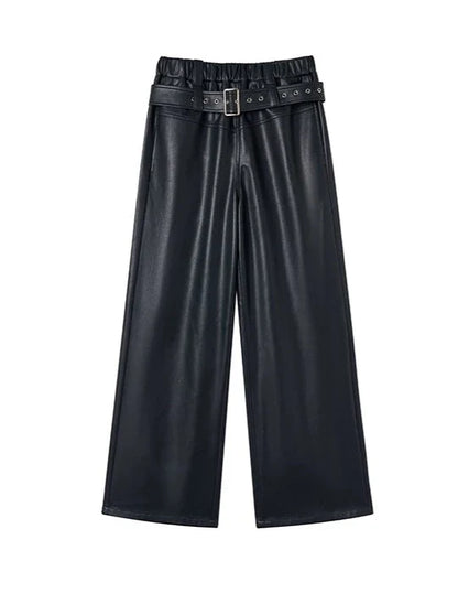 Loose Street All Match Leather Wide Pants