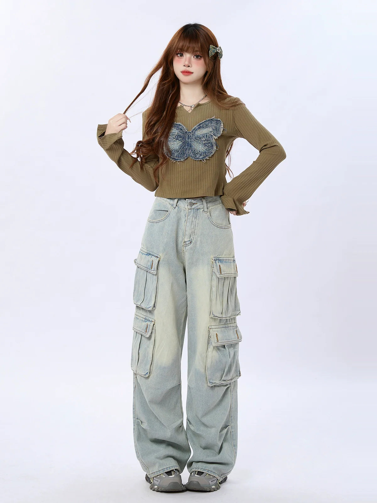 Washed Pocket Pants American Loose Cargo