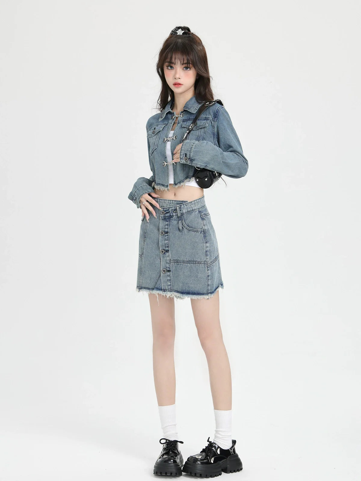 Veste rétro jupe denim + short américain